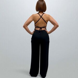 BCBG Wide Leg Jumpsuit with Criscross Adjustable Strappy Back Black Size S